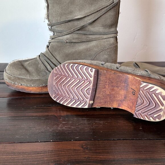 Leather Suede Sherpa Lined Clog Boots Made in Poland - Picture 5 of 5